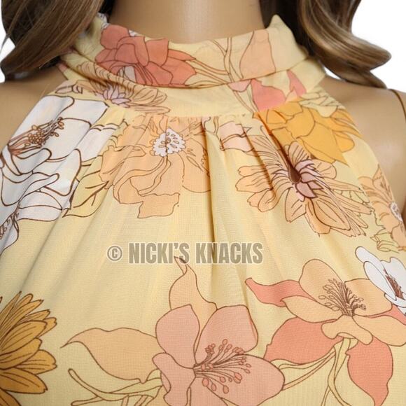 Eliza J Yellow Floral Halter High Low Dress Sleeveless Tie Back Midi Size 10 NWT - Picture 3 of 12